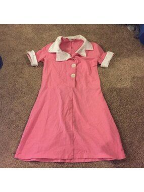 pink cotton dress w/ white trim